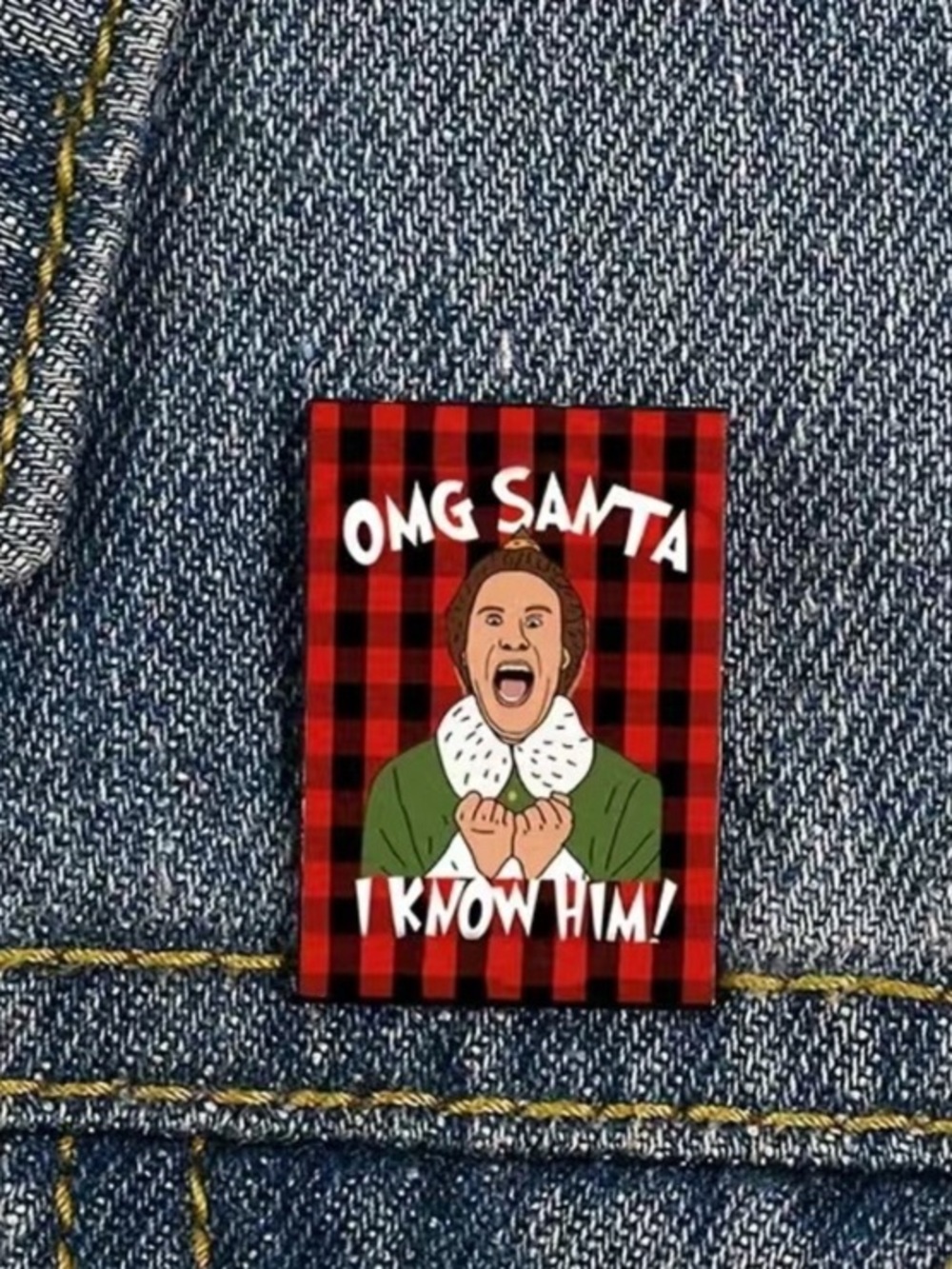 OMG Santa I Know Him! Holiday Enamel Pin - Red Plaid